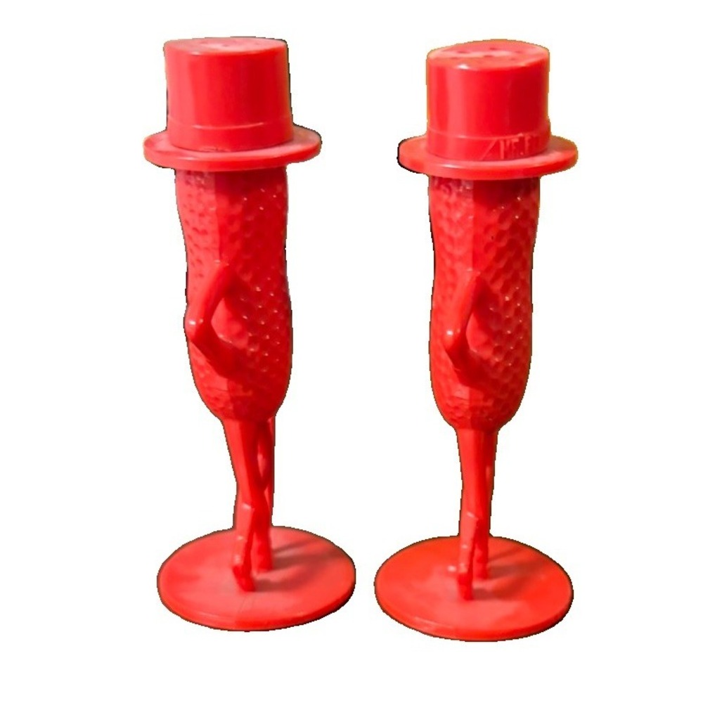 Vintage Planters Mr Peanut Salt Pepper Shakers Red Plastic Figural S&P Pair - Picture 2 of 7